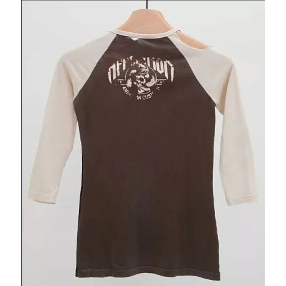 AFFLICTION Womens Shirt SMALL American Custom Bushmaster Long Sleeve Logo Raglan - Picture 4 of 14